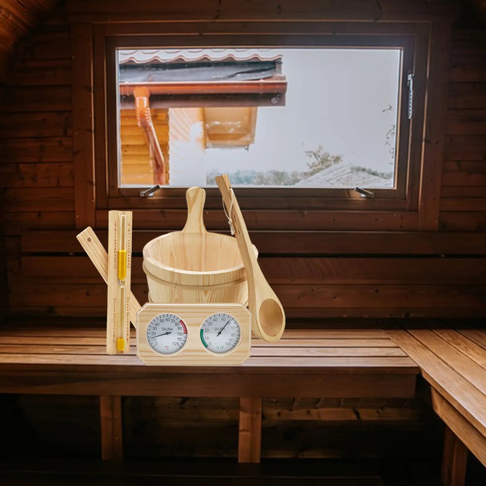 木製サウナヒシャク 桶セット用 天然木