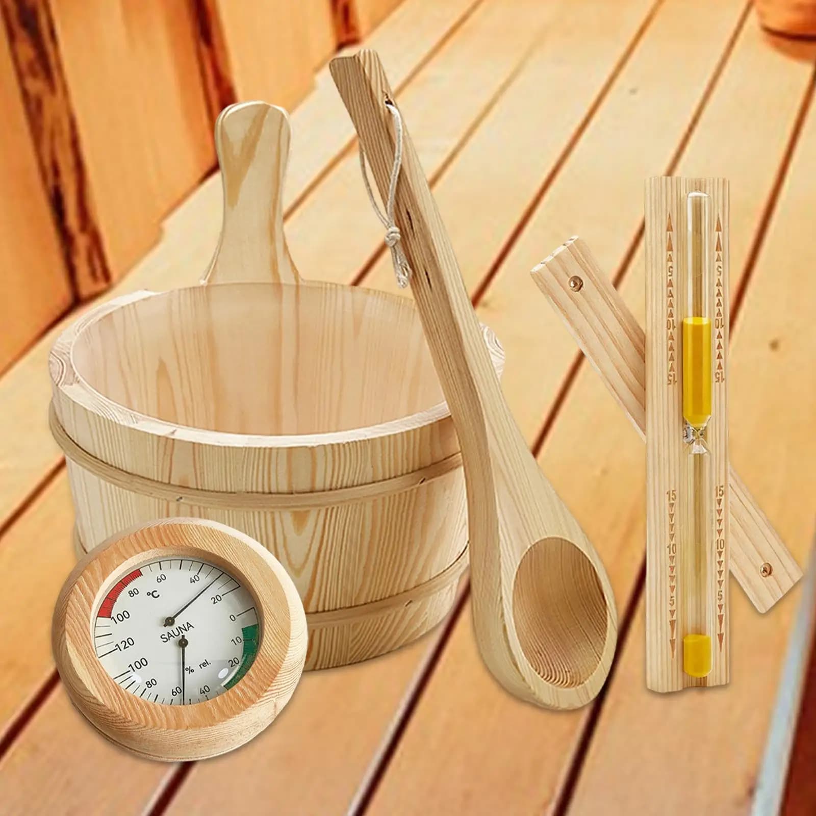 木製サウナヒシャク 桶セット用 天然木