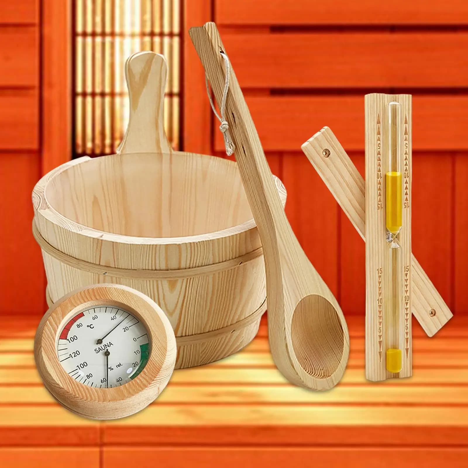 木製サウナヒシャク 桶セット用 天然木