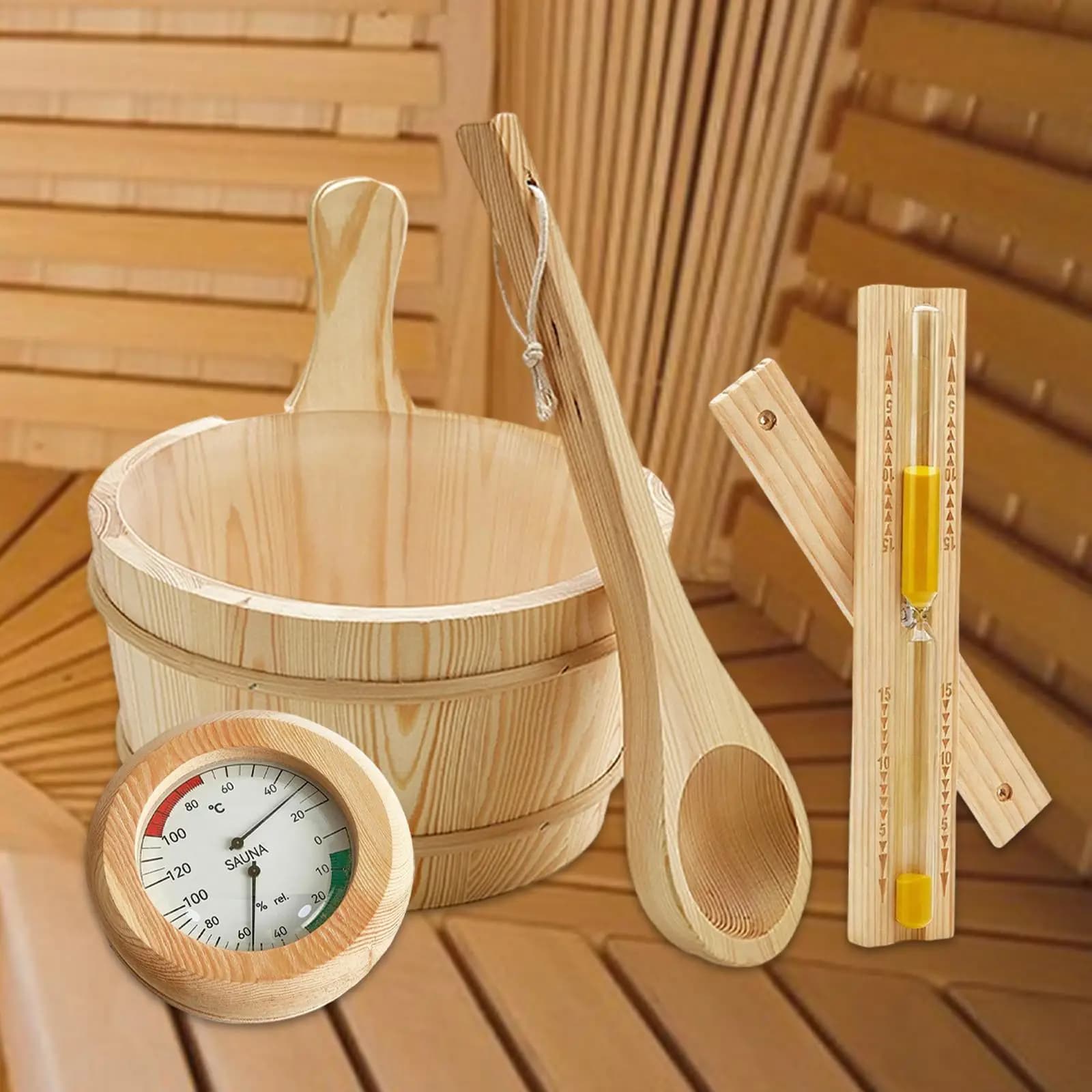 木製サウナヒシャク 桶セット用 天然木
